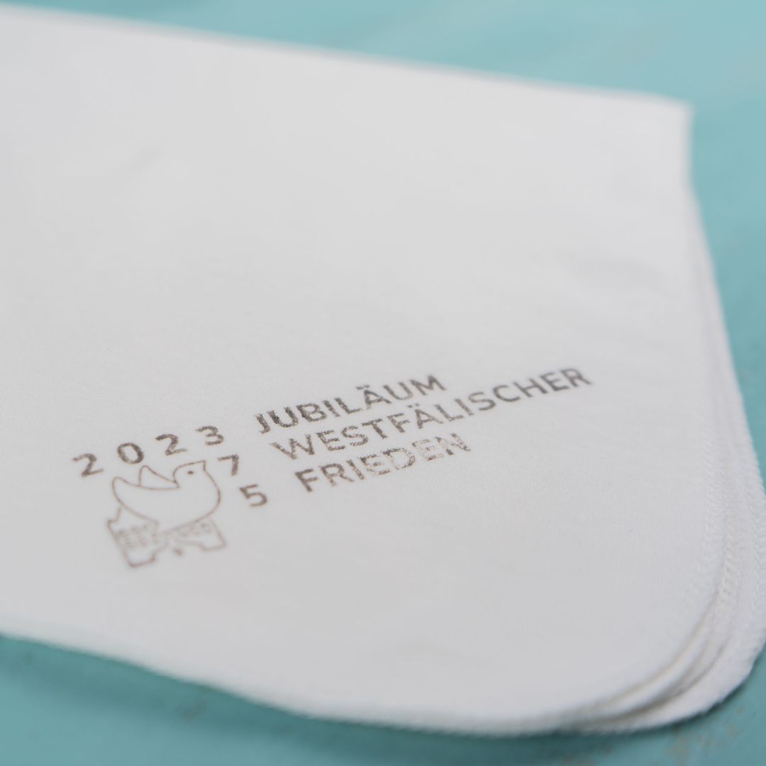 Stoffservietten, HANDDRUCK 375 Jahre Westf. Frieden mit Knopfloch