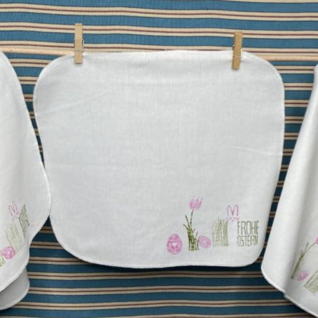 Stofftaschentücher HANDDRUCK 4er S Osteredition grün pink in Tiny Box