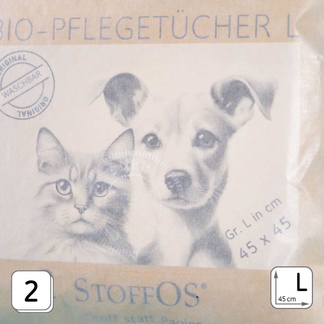 Tierpflegetücher mit Knopfloch 2er für Fell und Pfoten, weiß, L , Bio