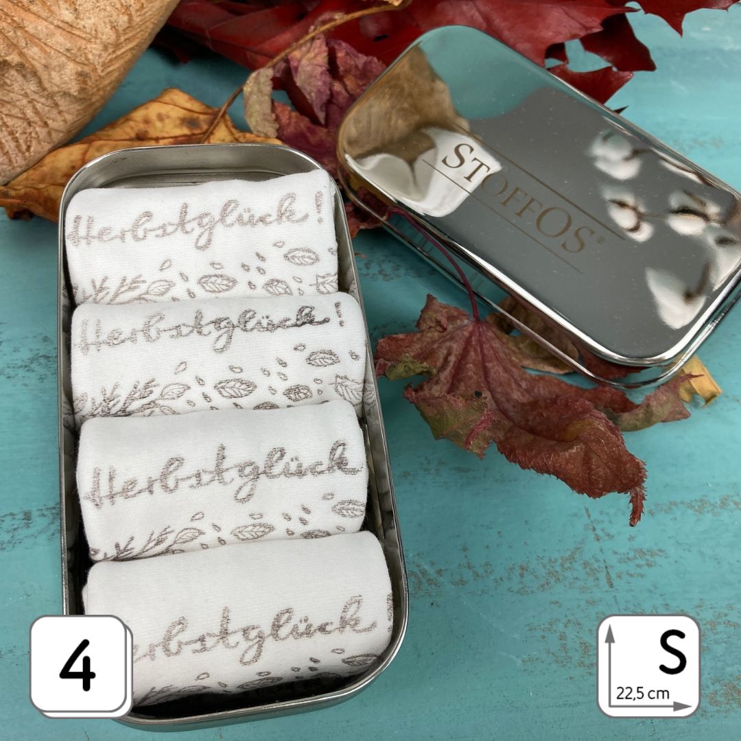 Stofftaschentücher HANDBEDRUCKT Motiv HERBSTGLÜCK BioBaumwolle in Edelstahl Tiny Box für DIY Feuchttücher