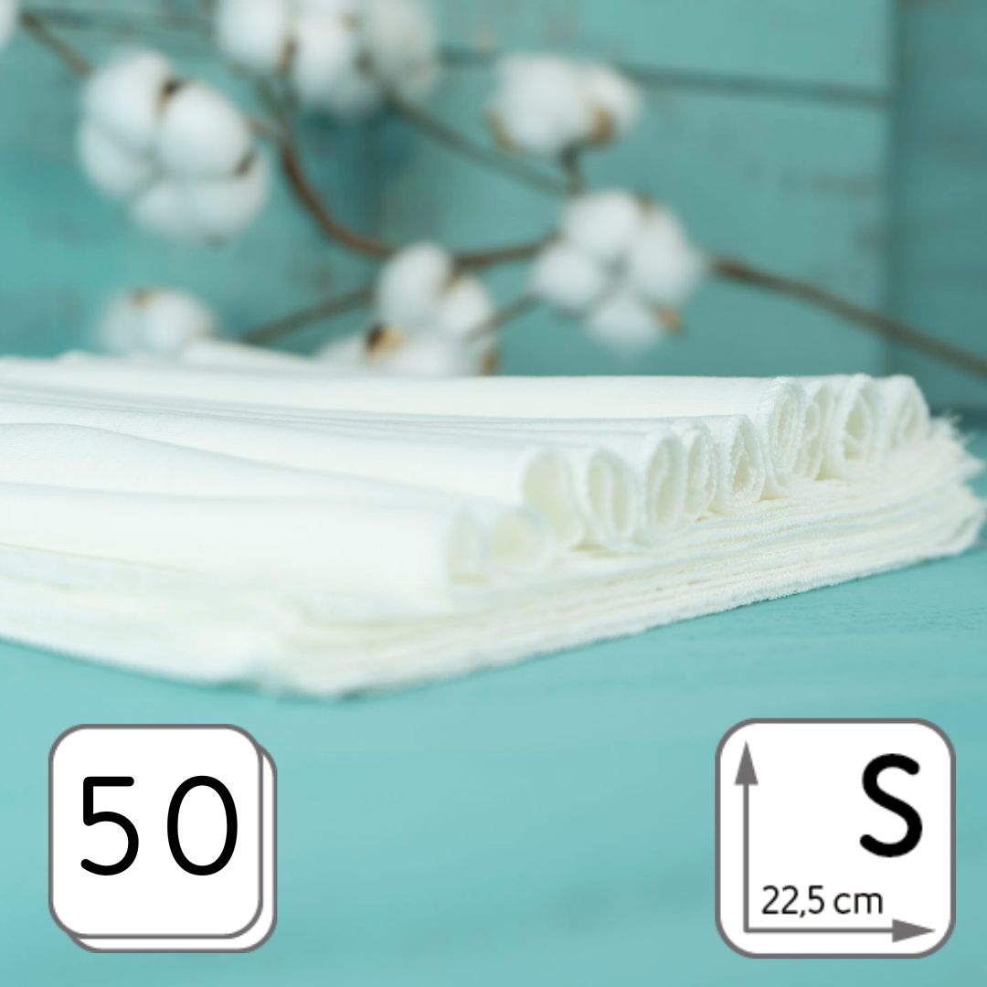 Babypflege- oder Stofftaschentücher, weiß S 50er BIG PACK Bio