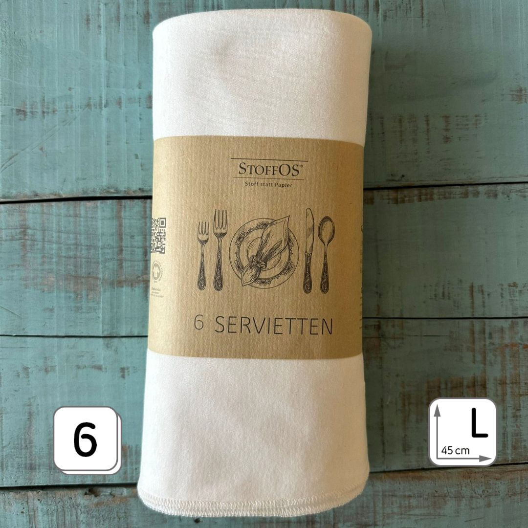 Stoffservietten 6er, weiß, L Bio Pack mit Knopfloch "Lippenschmeichlertücher"