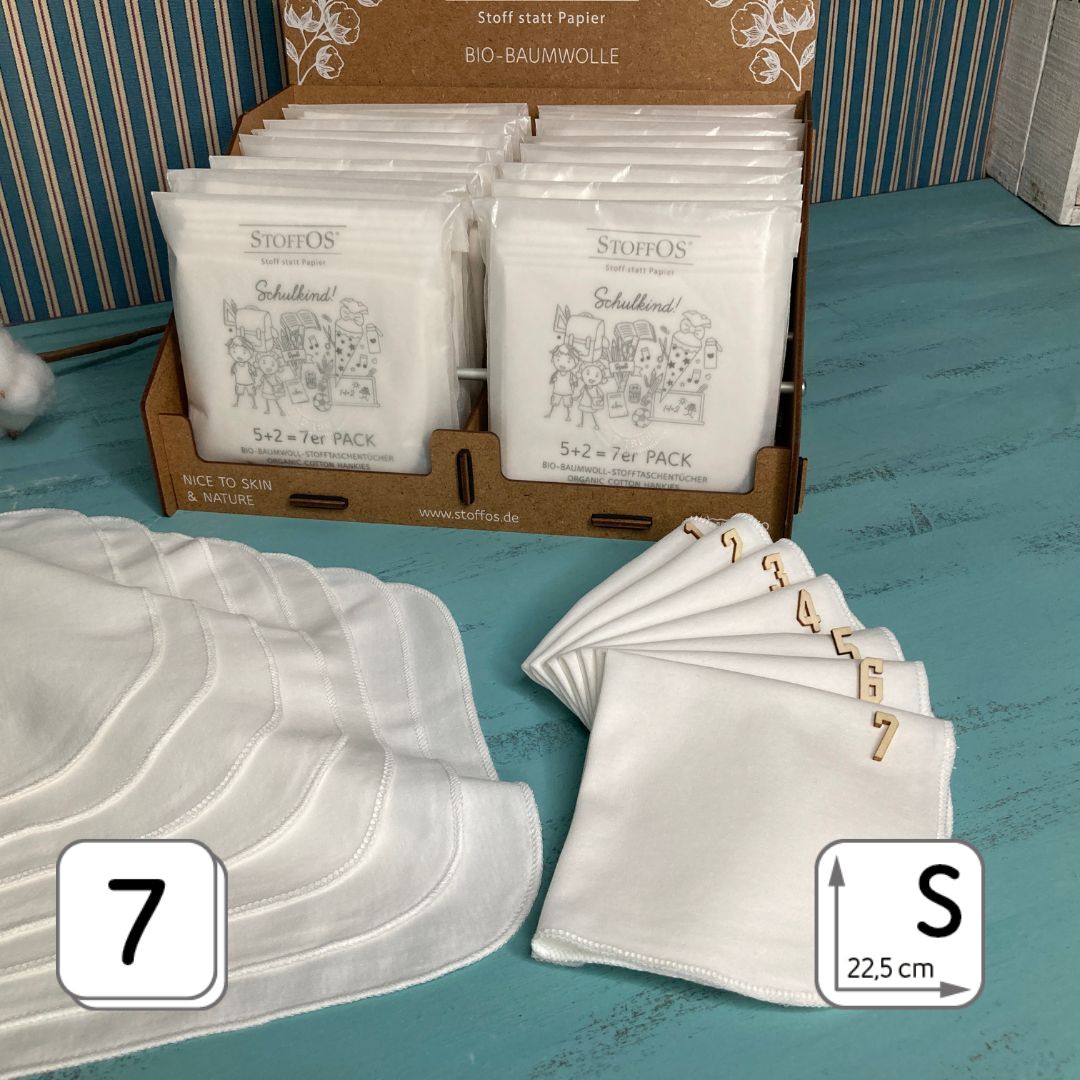 Kinderstofftaschentücher weiß, BioBaumwolle, Schulkind 2+5=7er-Set