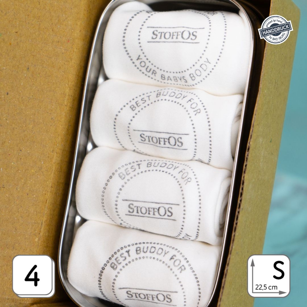 Baby-Pflege-Feuchttücher, waschbar, HANDDRUCK "BEST BUDDY" in 4er Tiny Box