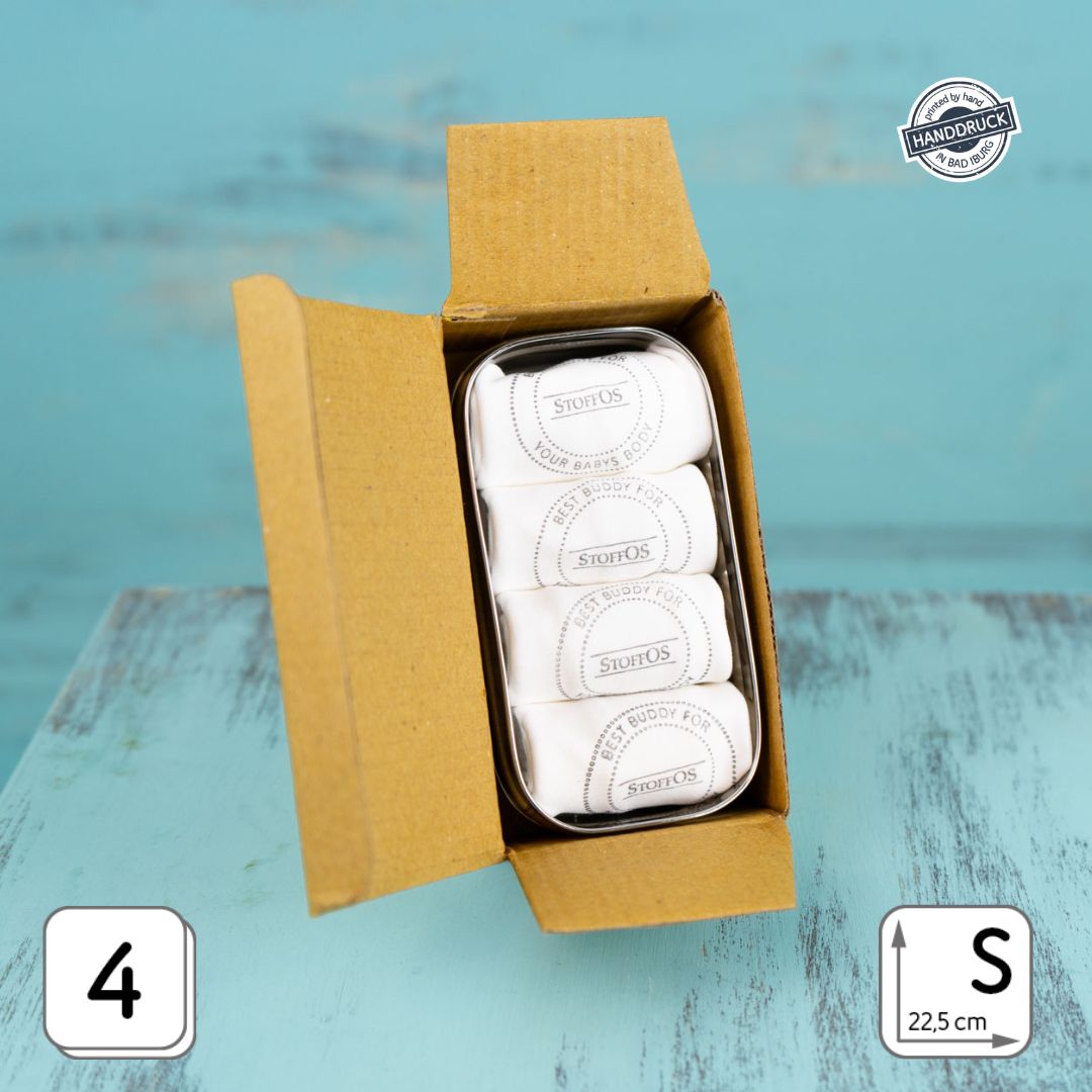 Baby-Pflege-Feuchttücher, waschbar, HANDDRUCK "BEST BUDDY" in 4er Tiny Box