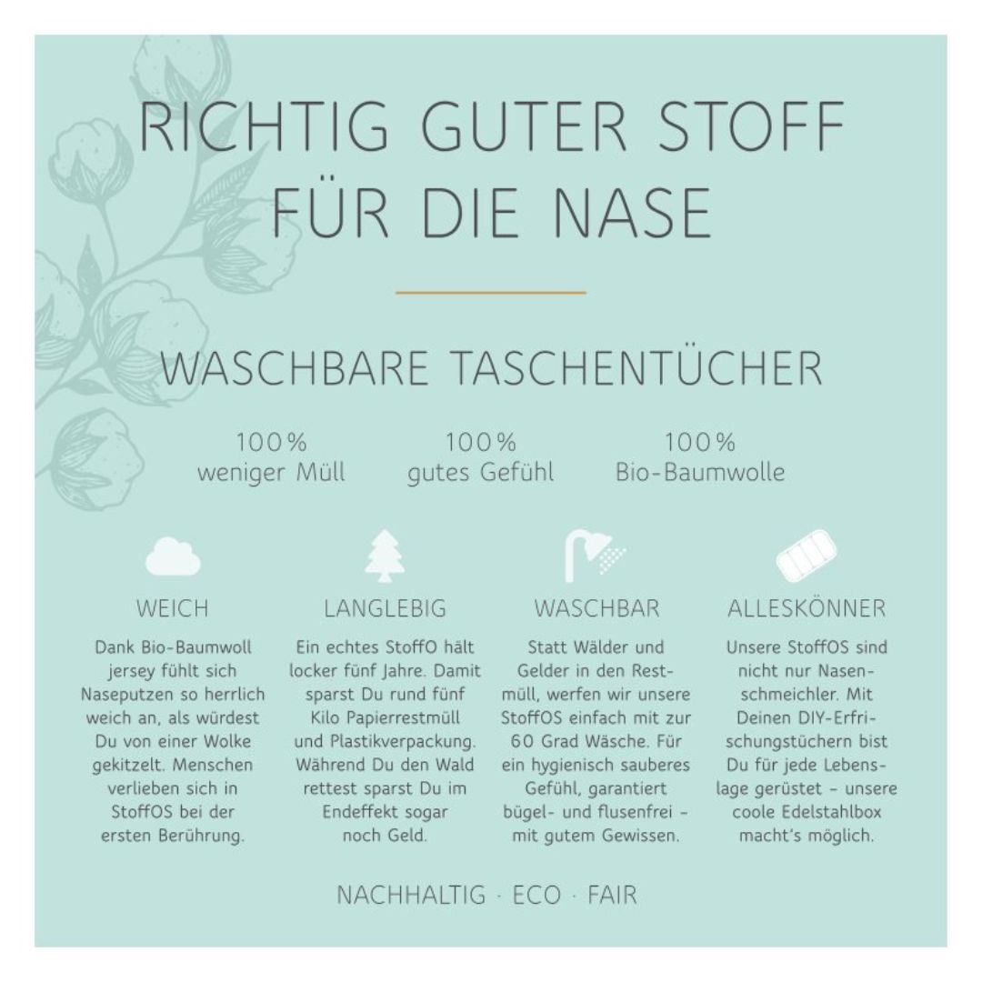 Kinderstofftaschentücher Schulkind HANDBEDRUCKT mit VORNAME 2+5=7er-Set BioBaumwolle