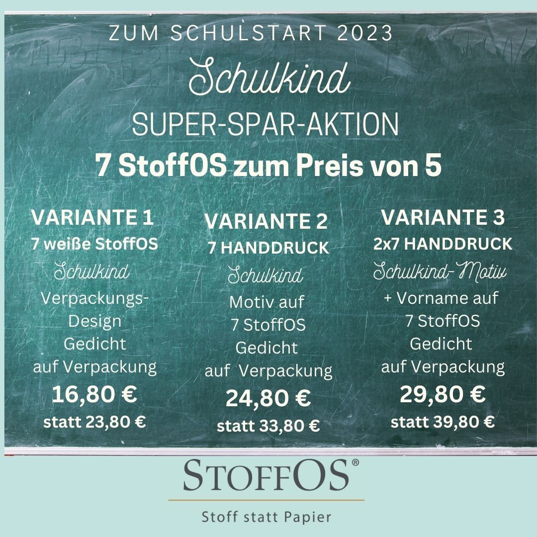 Kinderstofftaschentücher Schulkind HANDBEDRUCKT mit VORNAME 2+5= 7er Set BioBaumwolle