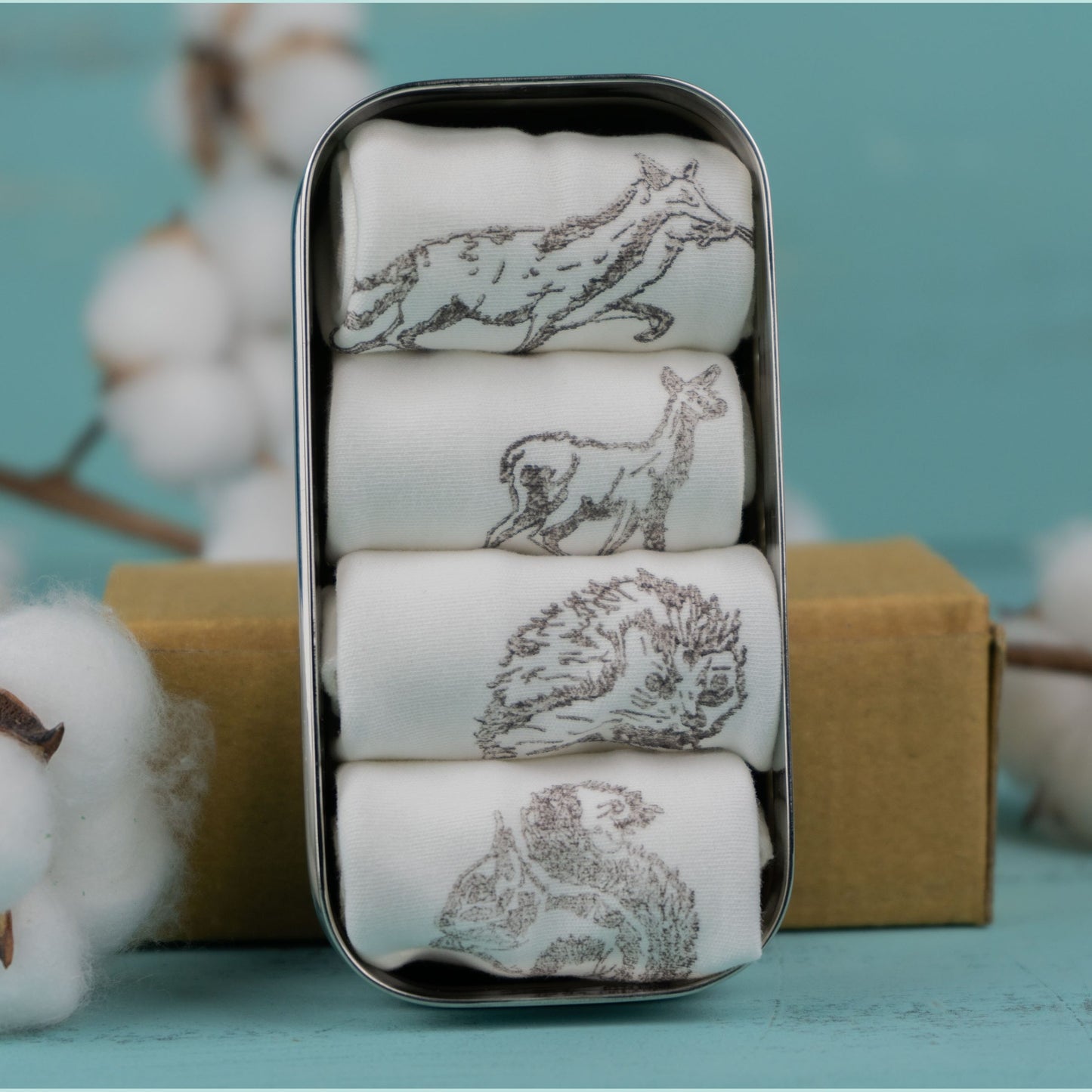 Stofftaschentücher HANDBEDRUCKT Heimische Wildtiere in TINY BOX