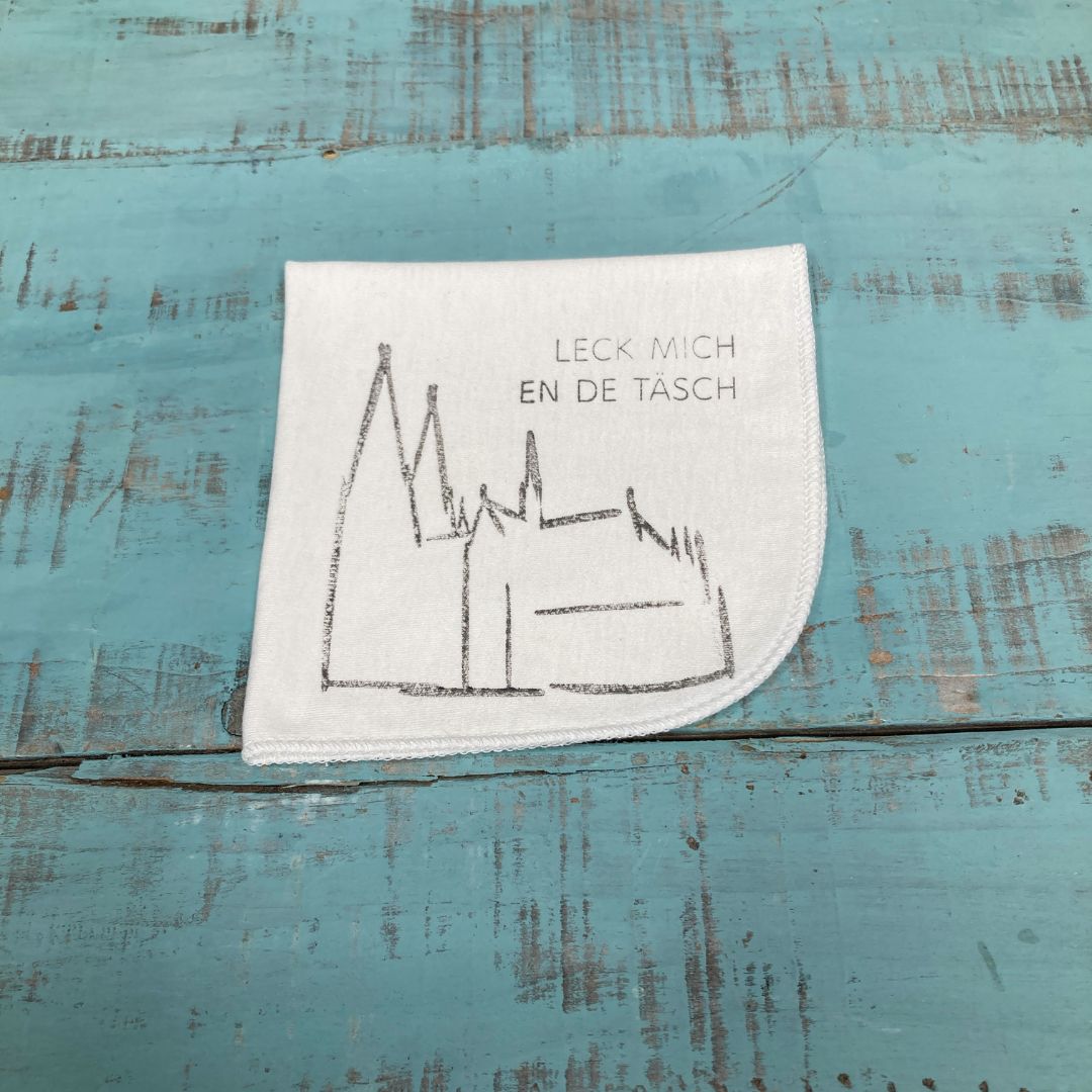 Stofftaschentücher HANDBEDRUCKT 5er Set, Motiv Kölner Dom mit 5 Kölschen Sprüchen