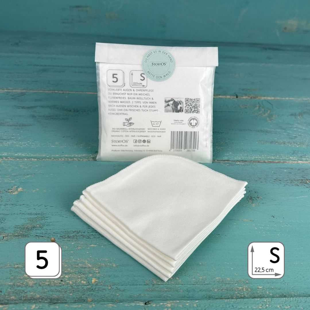 Cloth handkerchiefs, white, set of 5, 22.5 x 22.5 cm StoffOS packaging motif PUR or COTTON TWIG