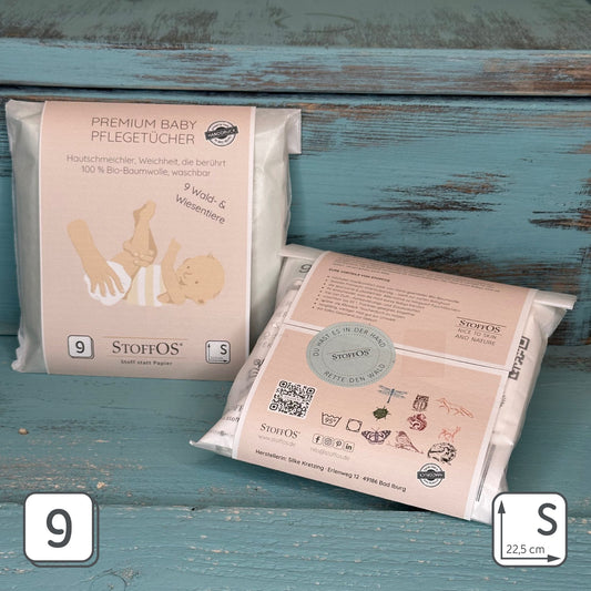 Baby wipes hand-printed with wild and meadow animals