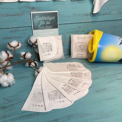 Handkerchiefs HANDPRINTED Set of 5, 22.5 x 22.5 cm, motif Hatschi organic cotton