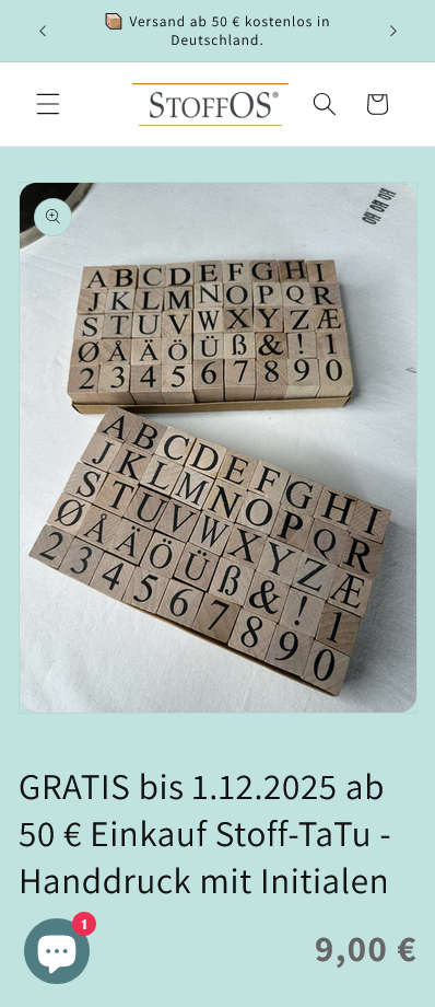 GRATIS bis 1.12.2025 ab 50 € Einkauf Stoff-TaTu - Handdruck mit Initialen