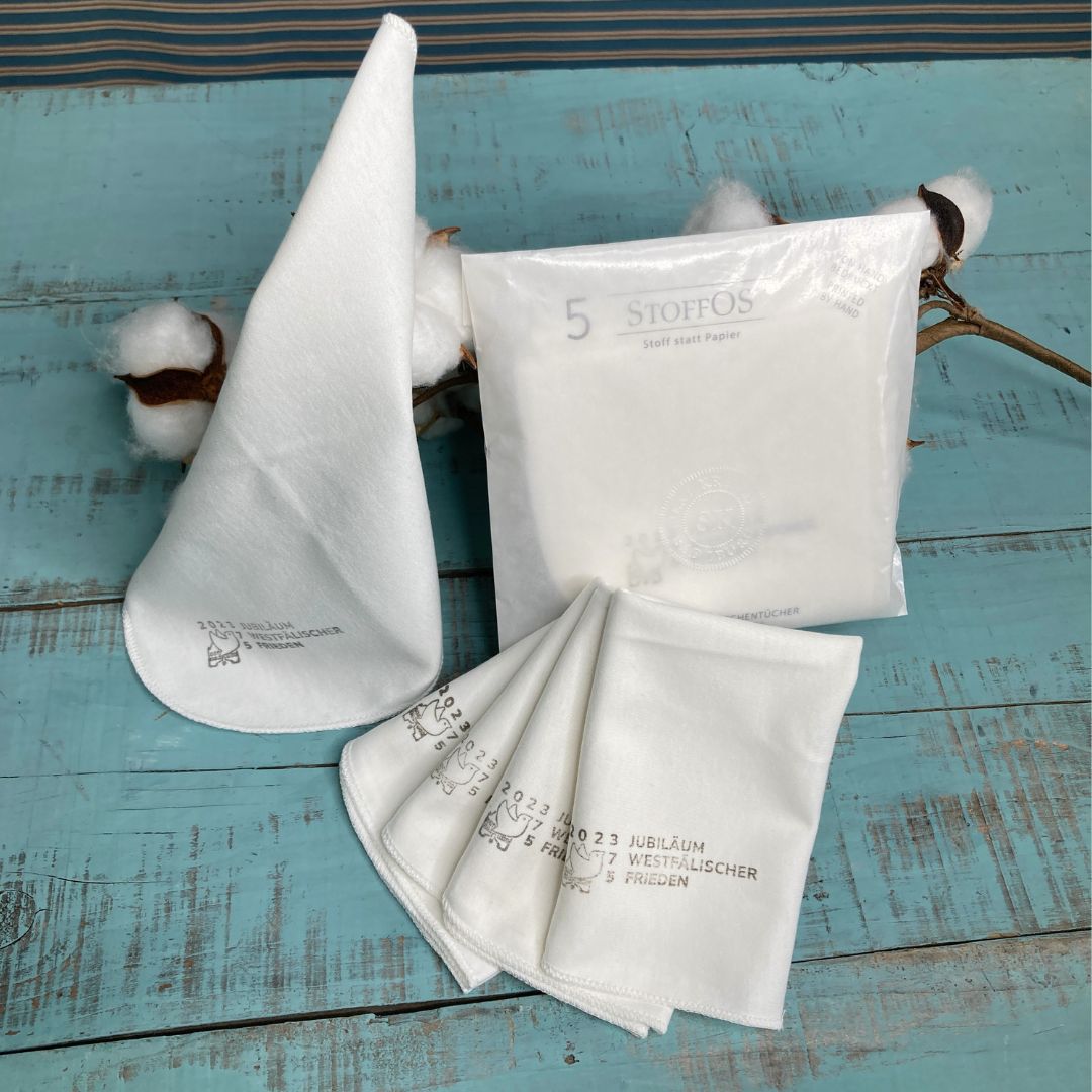 Handkerchiefs HANDPRINTED Set of 5, 22.5 x 22.5 cm Motif Osnabrück handprinter organic cotton